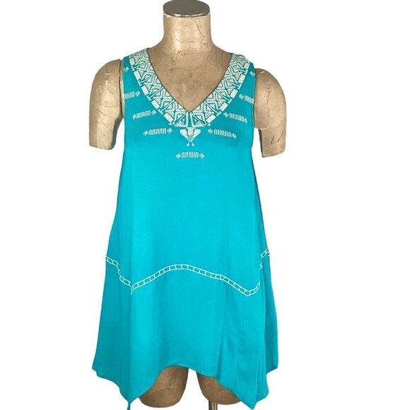 THML Sz XS BOHO Sleeveless Cross-stitch/Embroidered Mini Dress/Tunic Top #235i - Picture 1 of 10